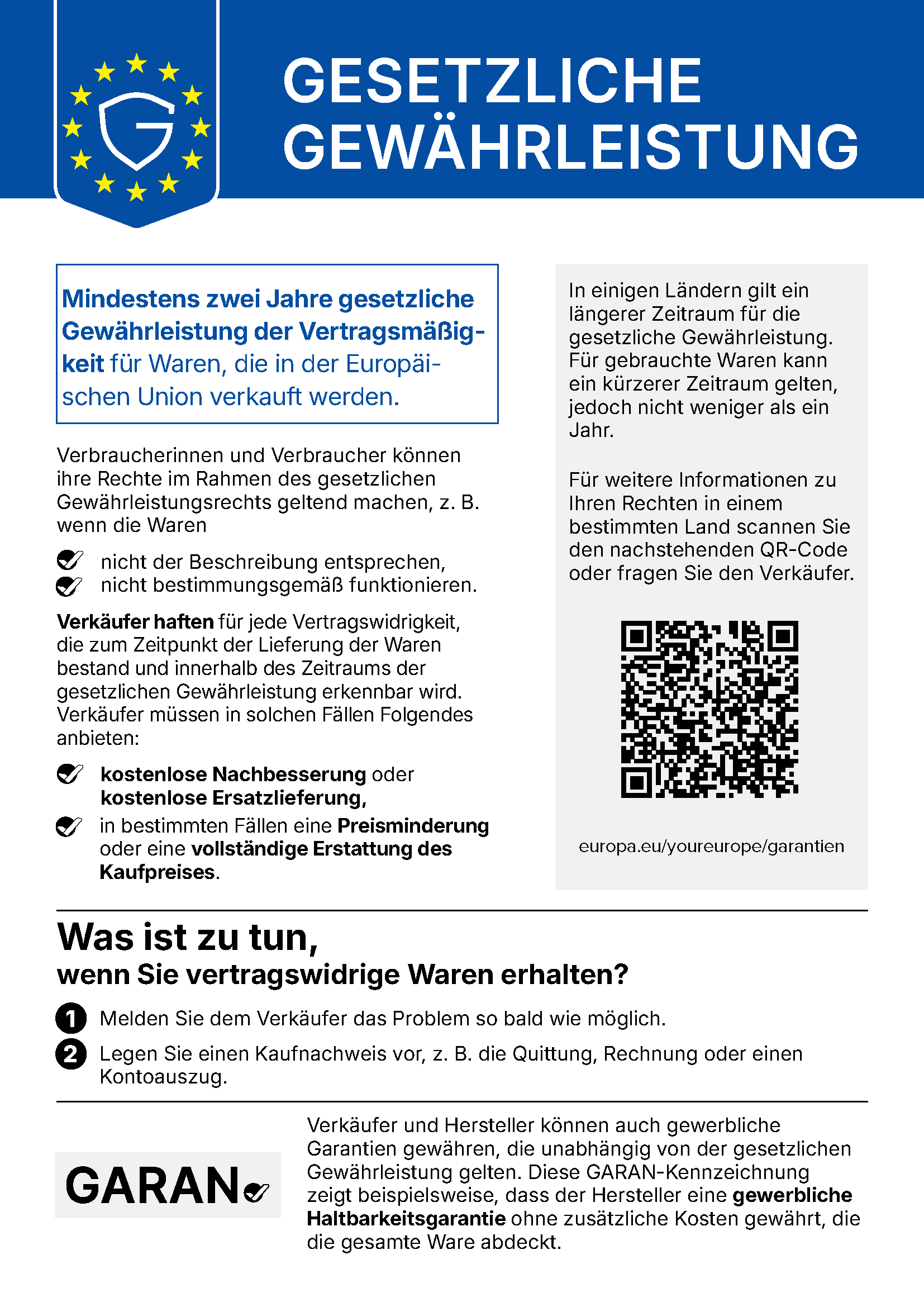 Harmonisierte EU-Mitteilung über die gesetzliche Gewährleistung