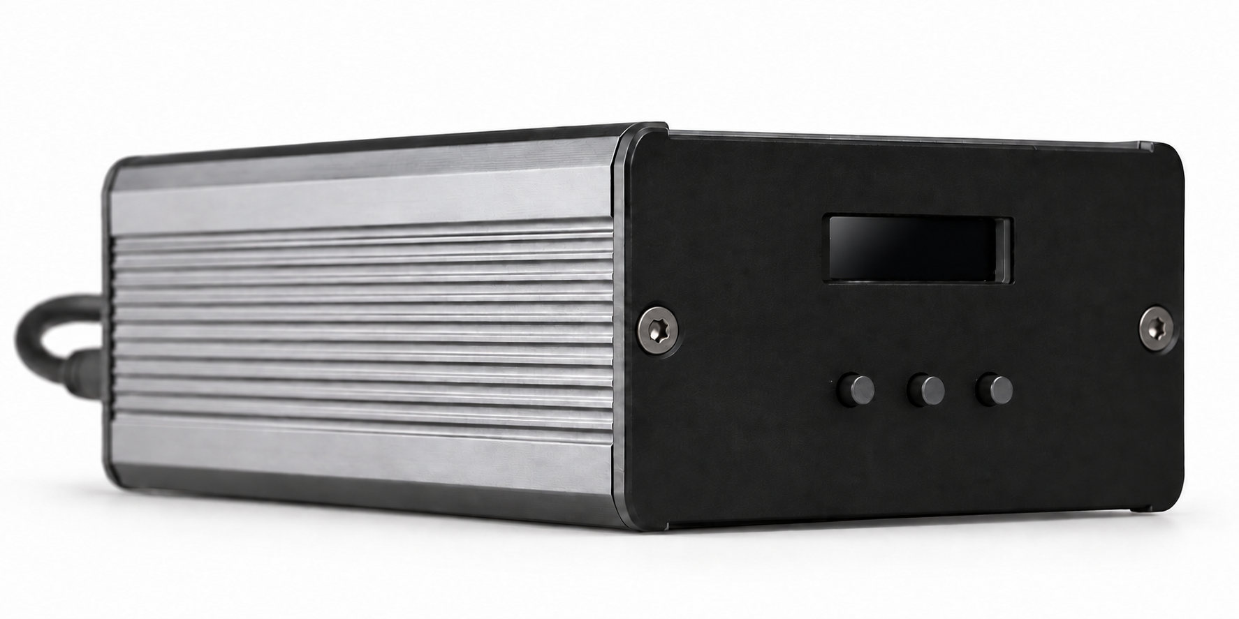 Quansatech Automatik USB Switch mit Display und drei Bedientasten auf weißem Hintergrund